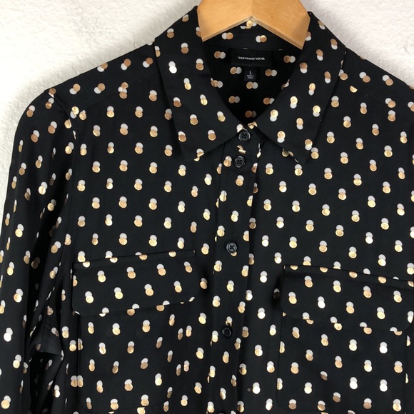 Who What Wear Long Sleeve Polka Dot Button Up Shier Sz L - Picture 2 of 10